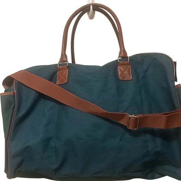Polo Ralph Lauren Green Canvas Leather Trim‎ Travel Duffle Bag Weekender